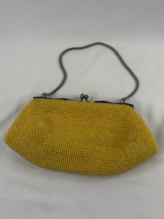 Unbranded Handbags - Vintage MCM Golden Yellow Beaded Evening Hand Bag Purse Kiss Lock #4142